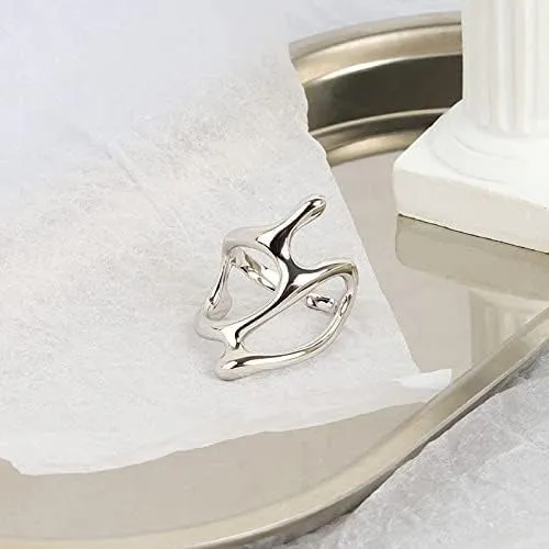 Chunky Openwork Rings Geometric Stacking Irregular Metal Gold Silver Opening Adjustable Ring Minimalist Trend Fashion Style
