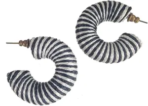 Chunky Wide Thread Wrapped Hoop Earrings 1 1/2" - Black and White Fashion Earrings for Women Trendy Accessories for Women Stylish Additions