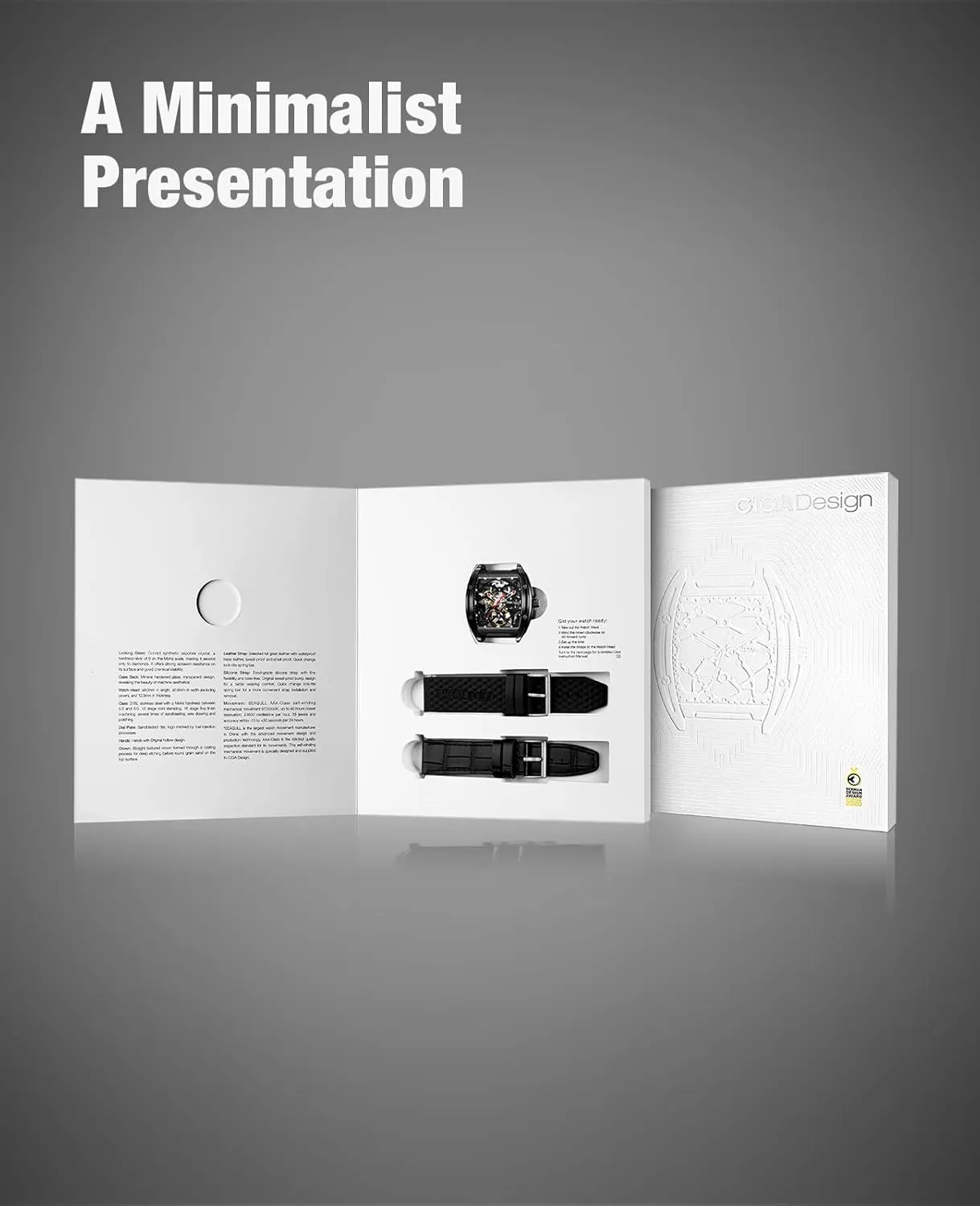 CIGA Design Z Series Automatic Mechanical Watch, Luxury Skeleton Wristwatch Tonneau with Leather and Silicone Strap Stainless Steel Business Dress Waterproof Timepiece Gifts for Men and Women