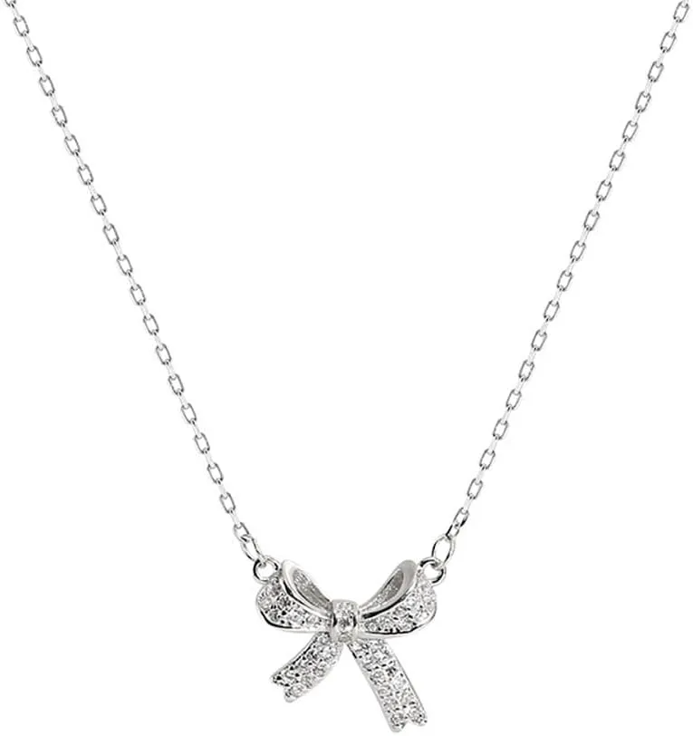 CJIAYUJEW Bow Necklace for Women Gold Silver Bow Necklaces Fashion Bow Pendant Bow Gift for Women