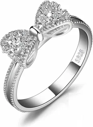 Classic Bow Tie CZ Cubic Zirconia Ring,Elegant Women/Girls Trendy Promise Ring. Bridal/Engagement Jewelry (US Size 9)