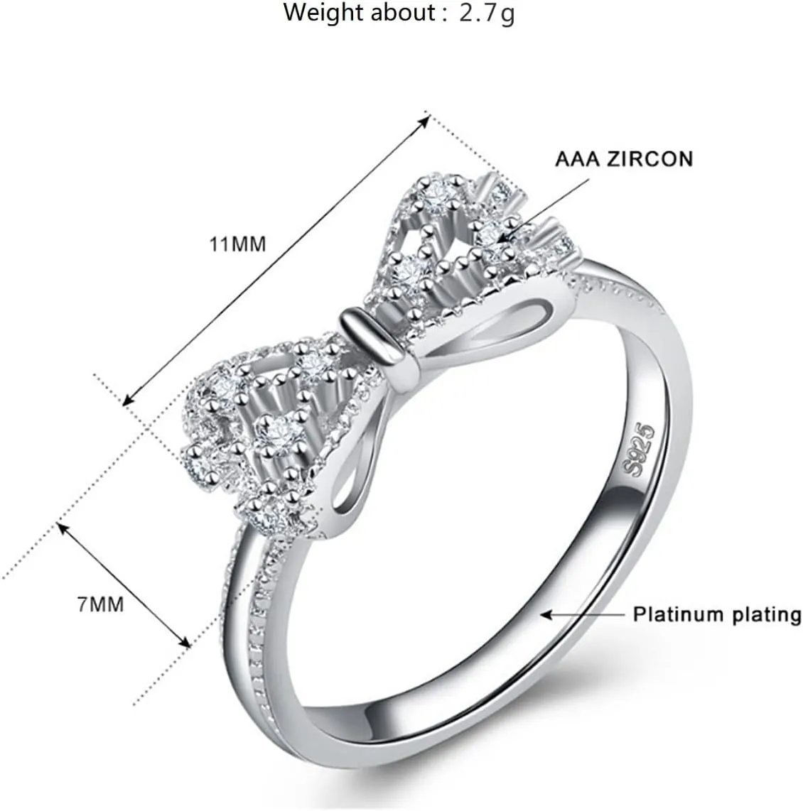 Classic Bow Tie CZ Cubic Zirconia Ring,Elegant Women/Girls Trendy Promise Ring. Bridal/Engagement Jewelry (US Size 9)