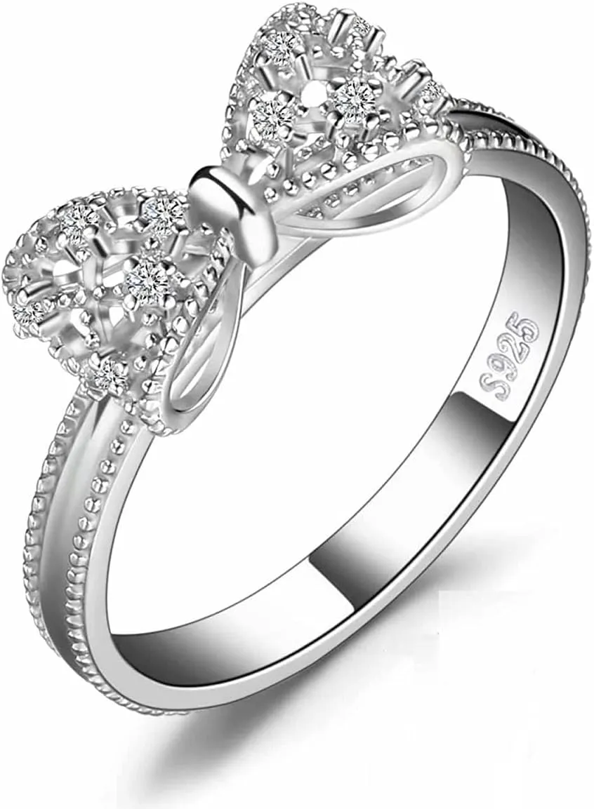 Classic Bow Tie CZ Cubic Zirconia Ring,Elegant Women/Girls Trendy Promise Ring. Bridal/Engagement Jewelry (US Size 9)