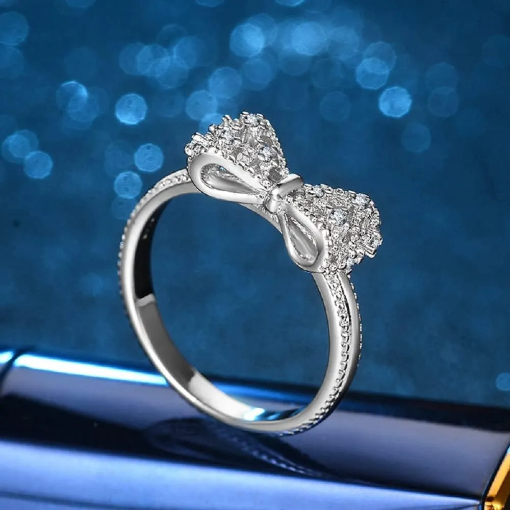 Classic Bow Tie CZ Cubic Zirconia Ring,Elegant Women/Girls Trendy Promise Ring. Bridal/Engagement Jewelry (US Size 9)