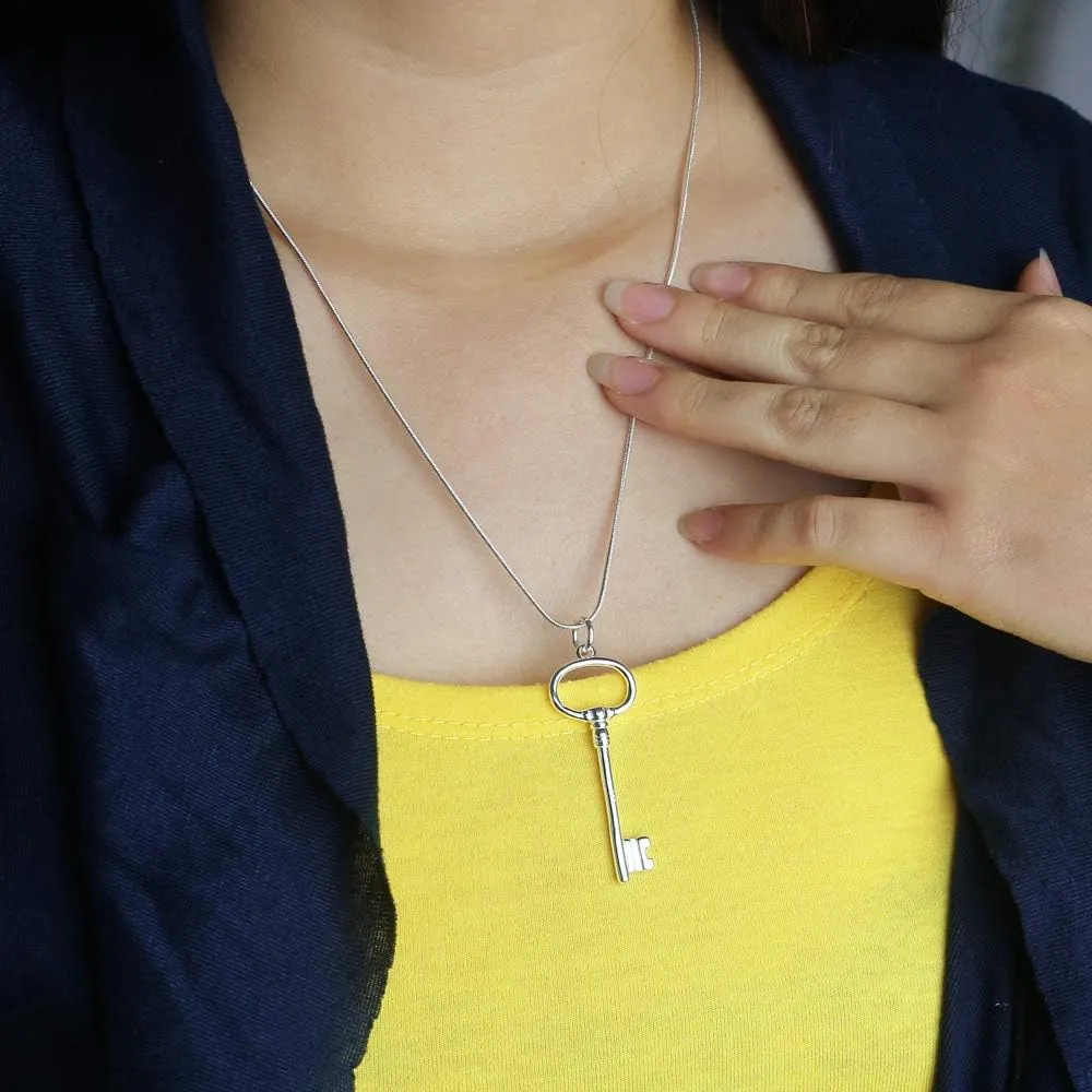 Classic female original silver necklace 925 silver key pendant necklace minimalism 45-60cm snake chain jewelry lobster clamp clasp