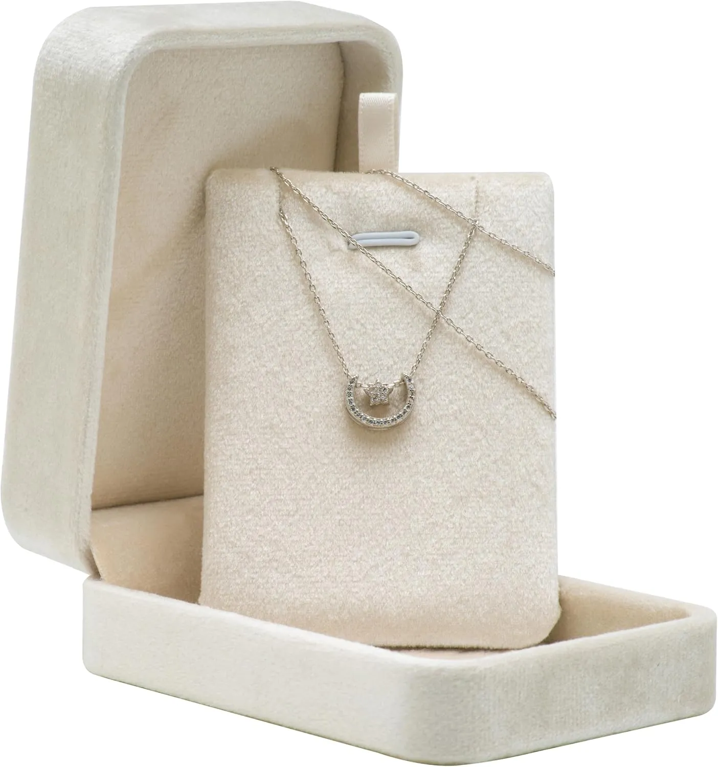 Classic Velvet Jewelry Gift Box Case for Necklace Pendant (Beige)