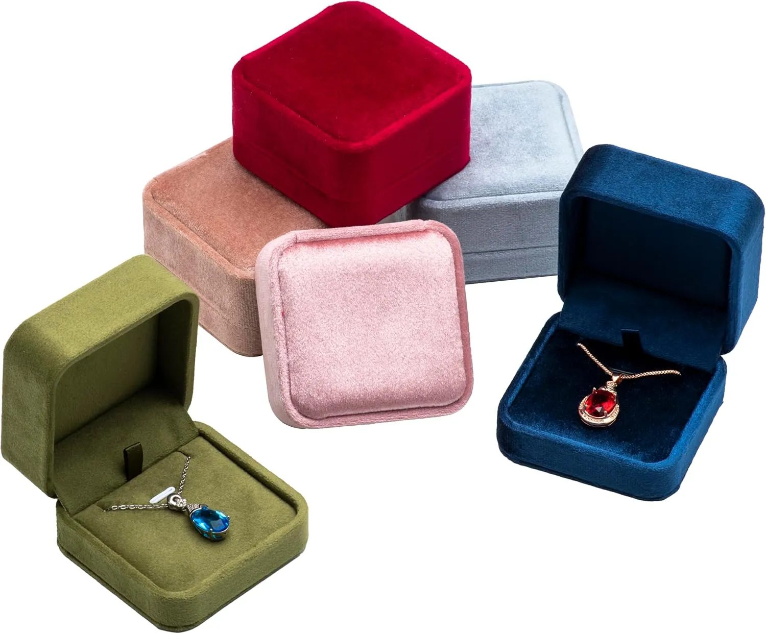 Classic Velvet Jewelry Gift Box Case for Necklace Pendant (Blush Peach)