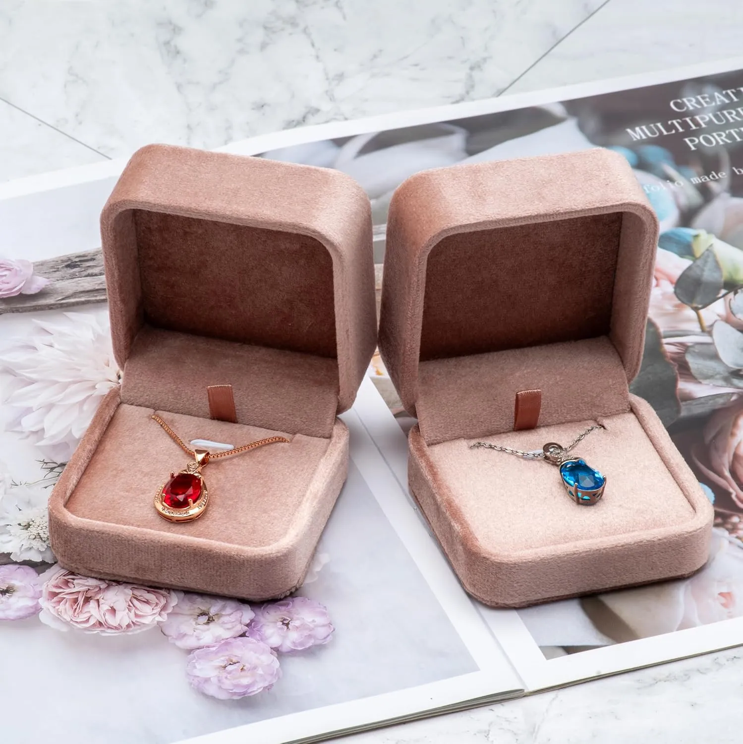 Classic Velvet Jewelry Gift Box Case for Necklace Pendant (Blush Peach)