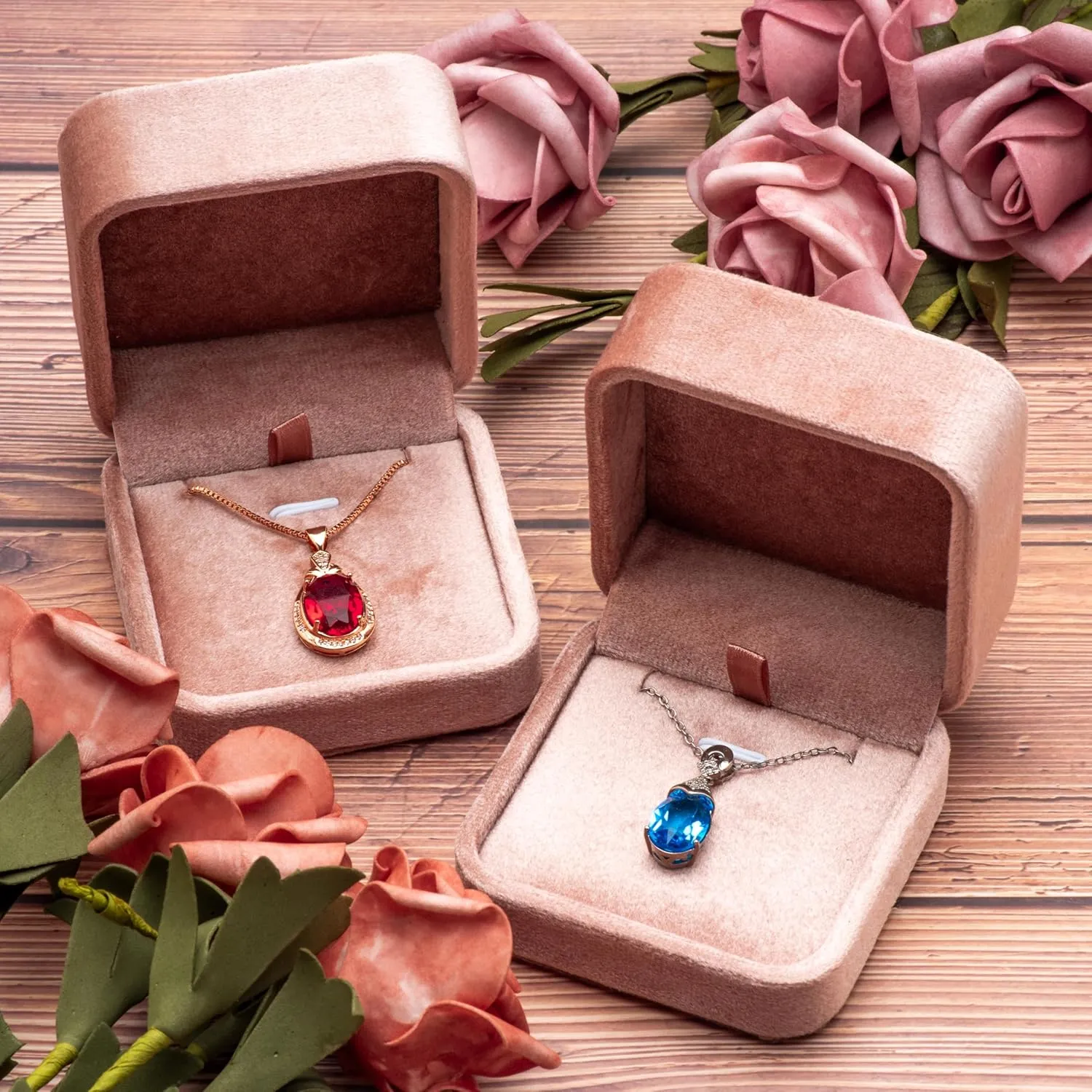 Classic Velvet Jewelry Gift Box Case for Necklace Pendant (Blush Peach)