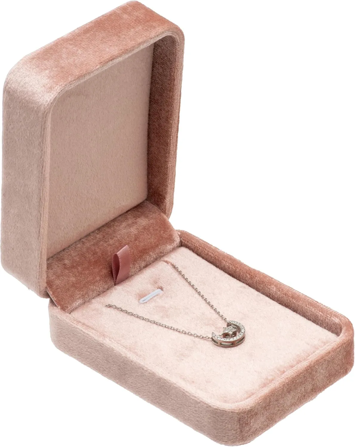 Classic Velvet Jewelry Gift Box Case for Necklace Pendant (Blush Peach)
