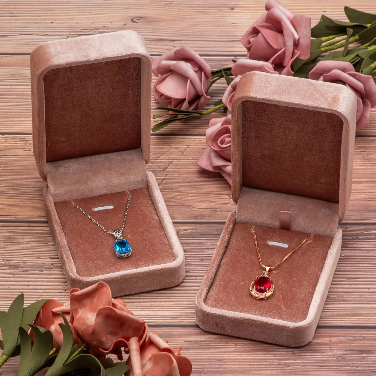 Classic Velvet Jewelry Gift Box Case for Necklace Pendant (Blush Peach)