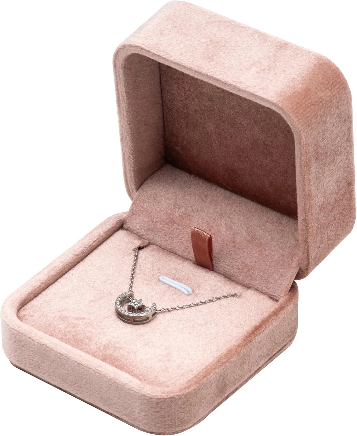Classic Velvet Jewelry Gift Box Case for Necklace Pendant (Blush Peach)