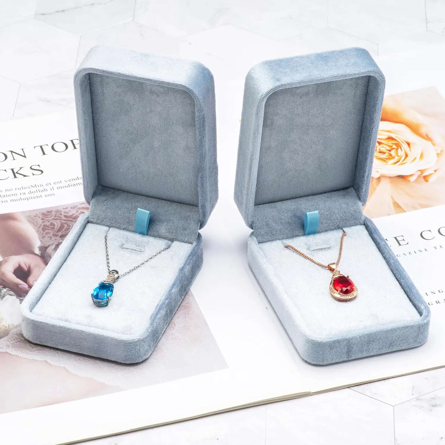 Classic Velvet Jewelry Gift Box Case for Necklace Pendant (Light Ocean Blue)