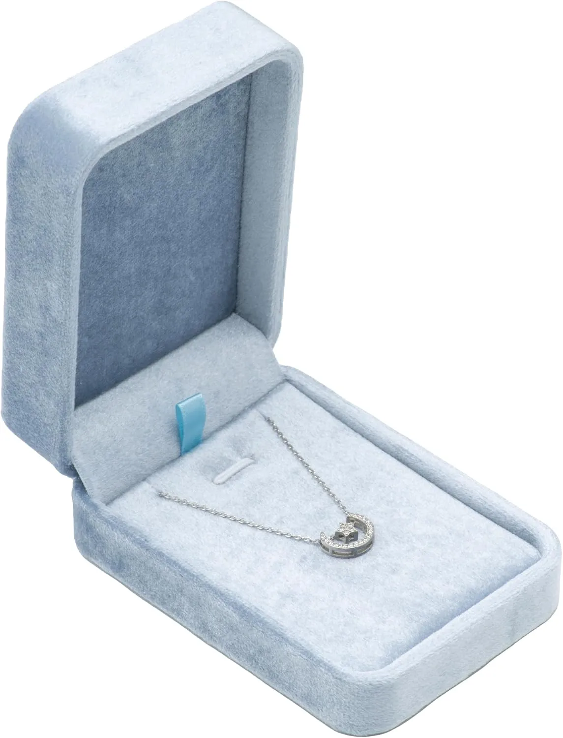 Classic Velvet Jewelry Gift Box Case for Necklace Pendant (Light Ocean Blue)