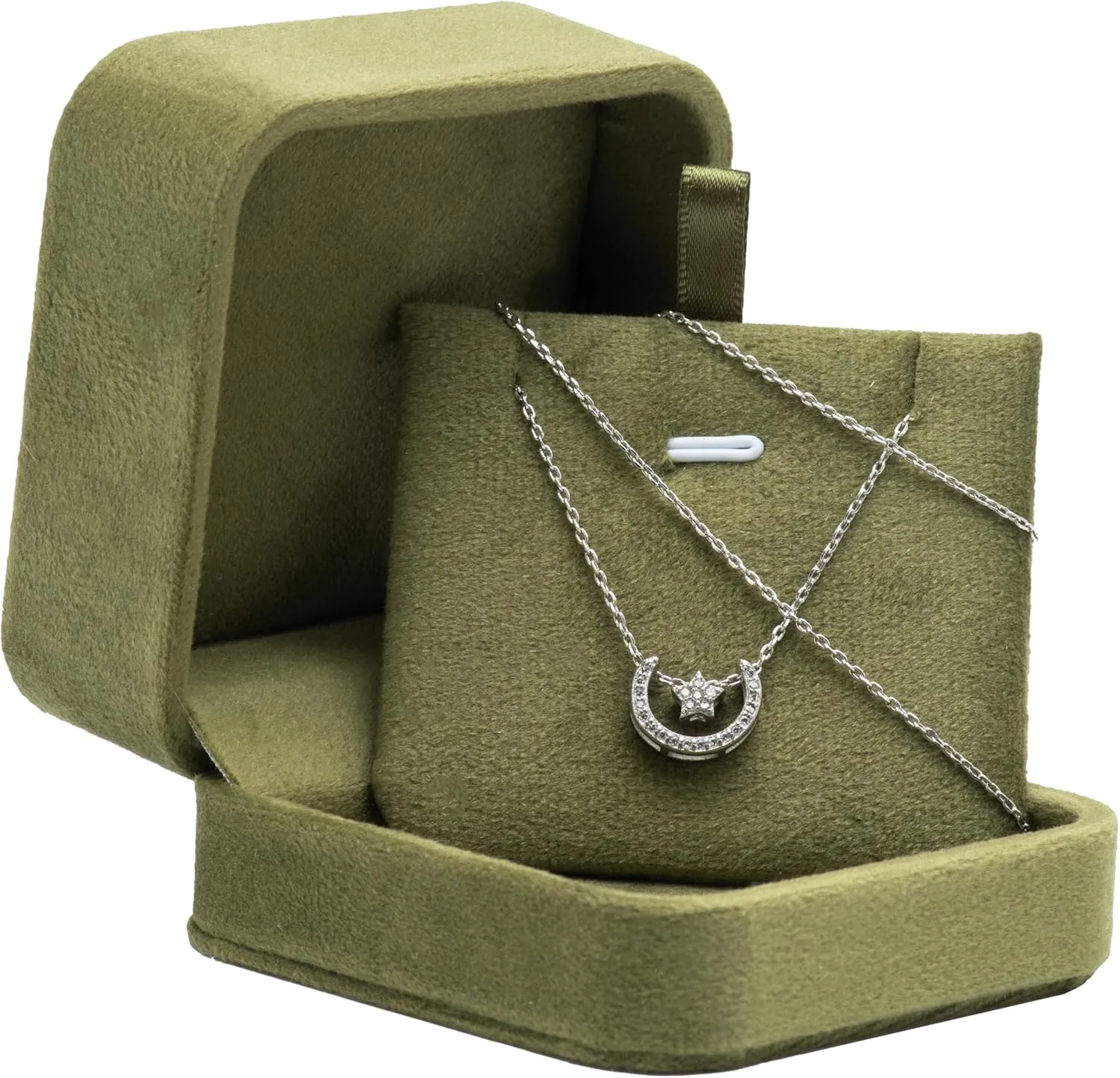 Classic Velvet Jewelry Gift Box Case for Necklace Pendant (Olive Green)
