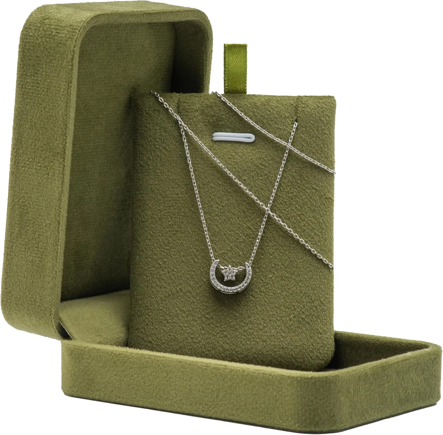Classic Velvet Jewelry Gift Box Case for Necklace Pendant (Olive Green)
