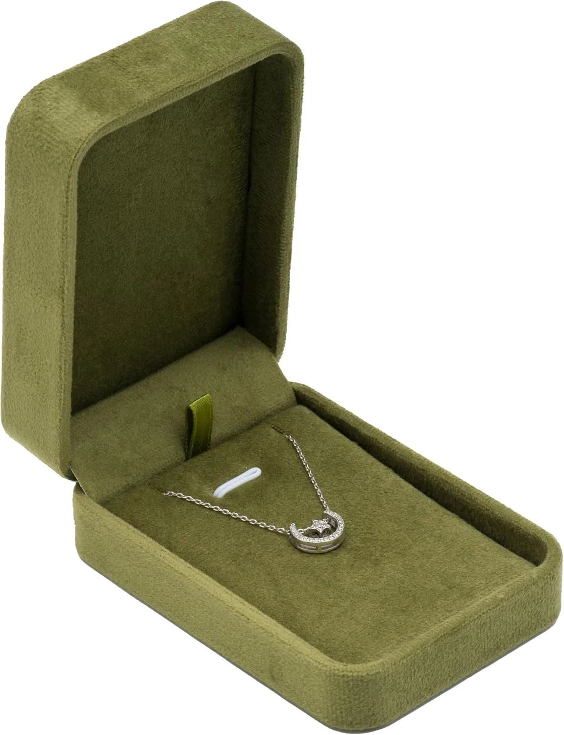 Classic Velvet Jewelry Gift Box Case for Necklace Pendant (Olive Green)