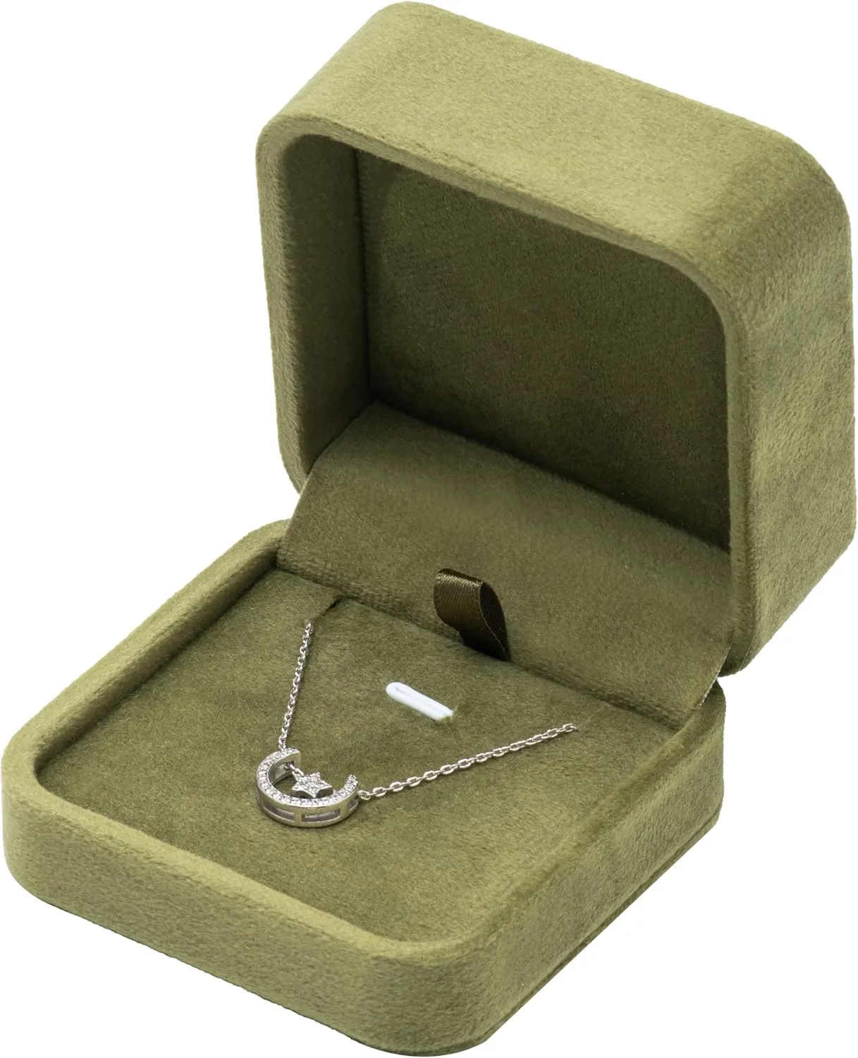 Classic Velvet Jewelry Gift Box Case for Necklace Pendant (Olive Green)