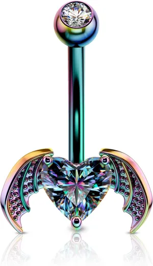 CM Crareesi Mania Halloween Navel Piercing Jewelry 14G Bat Belly Button Ring 316L Stainless Steel Belly Ring Rainbow Belly Button Piercing Jewelry for Halloween