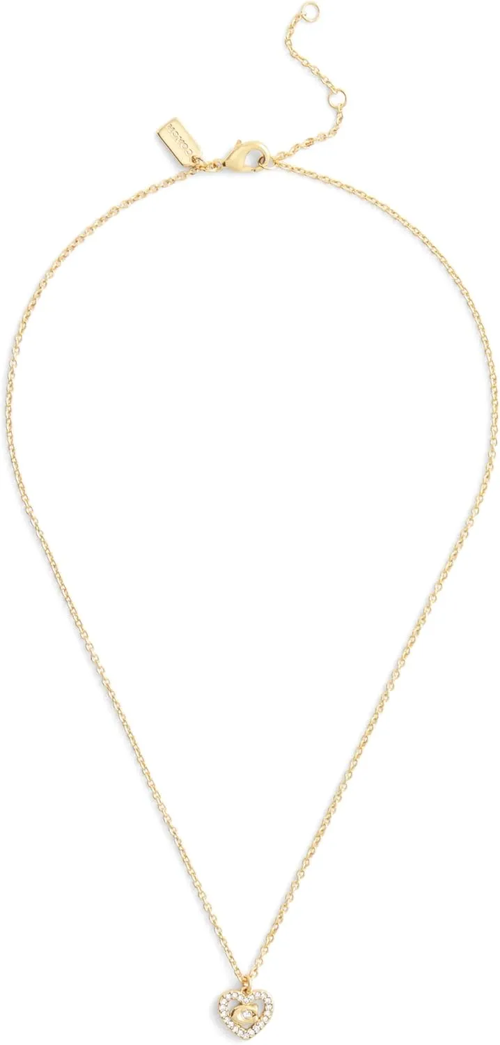 COACH Women's Signature C Pav Heart Pendant Necklace