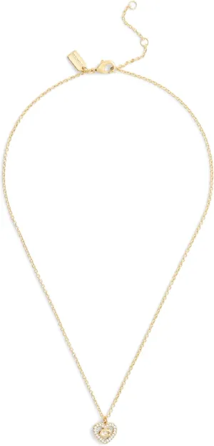 COACH Women's Signature C Pav Heart Pendant Necklace