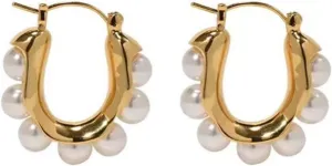 coadipress Pearl Hoop Earrings for Women Trendy Dainty 14k Gold Plated Pearl Hoop Earrings Classical White Chunky Pearl Huggie Earring Ladies Statement Charm Jewelry Gifts
