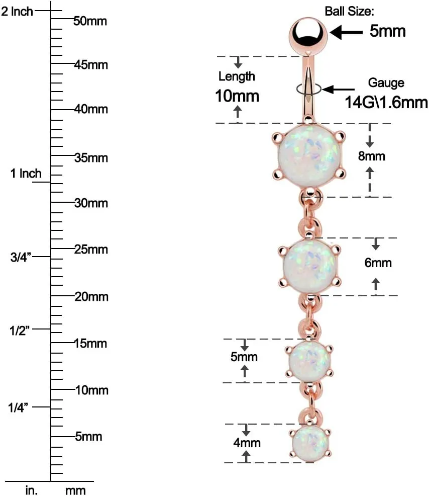 COCHARM Cute Dangly Opal Belly Button Rings 14g 316L Stainless Steel Dangle Navel Rings for Women Belly Button Piercing Dangling Navel Bar