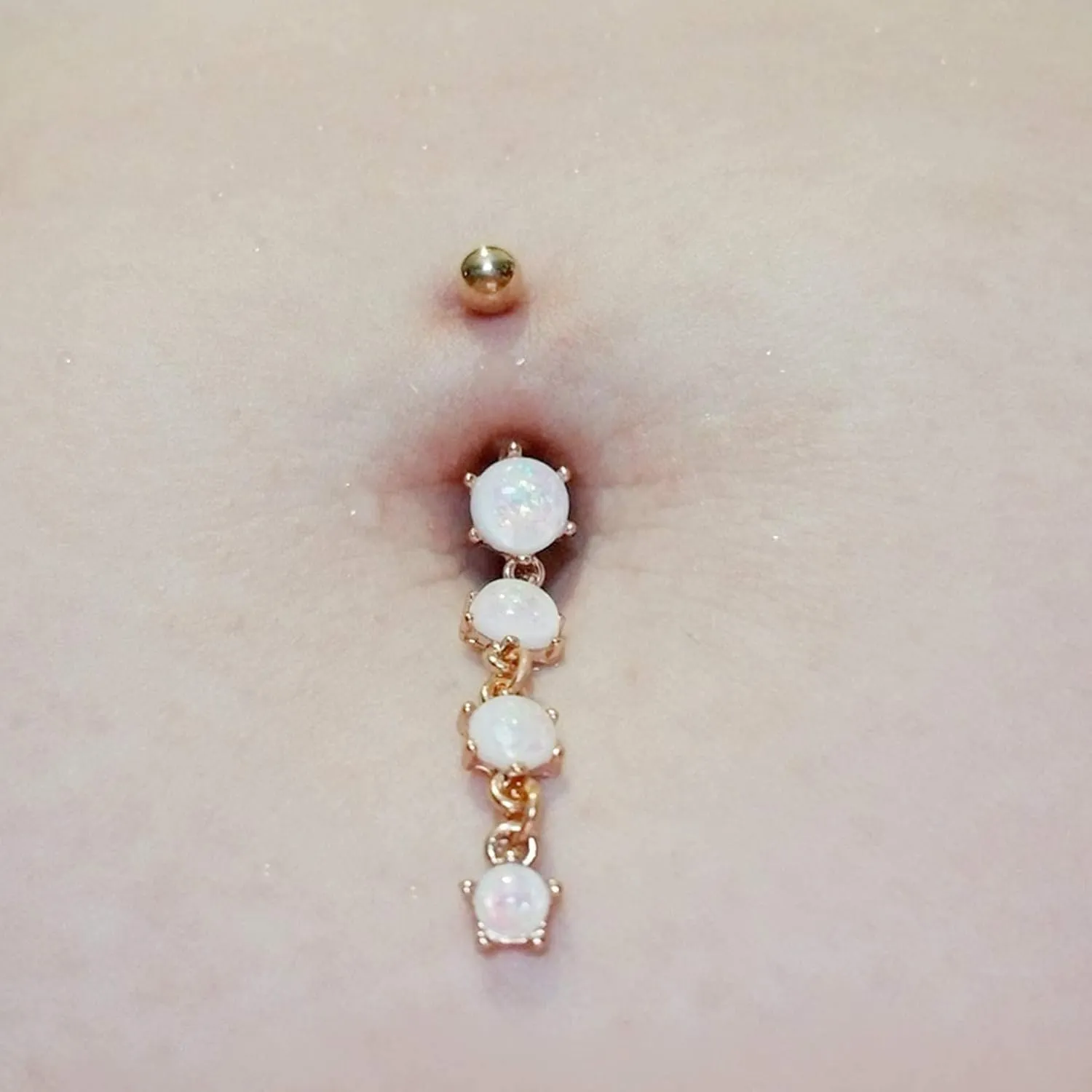 COCHARM Cute Dangly Opal Belly Button Rings 14g 316L Stainless Steel Dangle Navel Rings for Women Belly Button Piercing Dangling Navel Bar