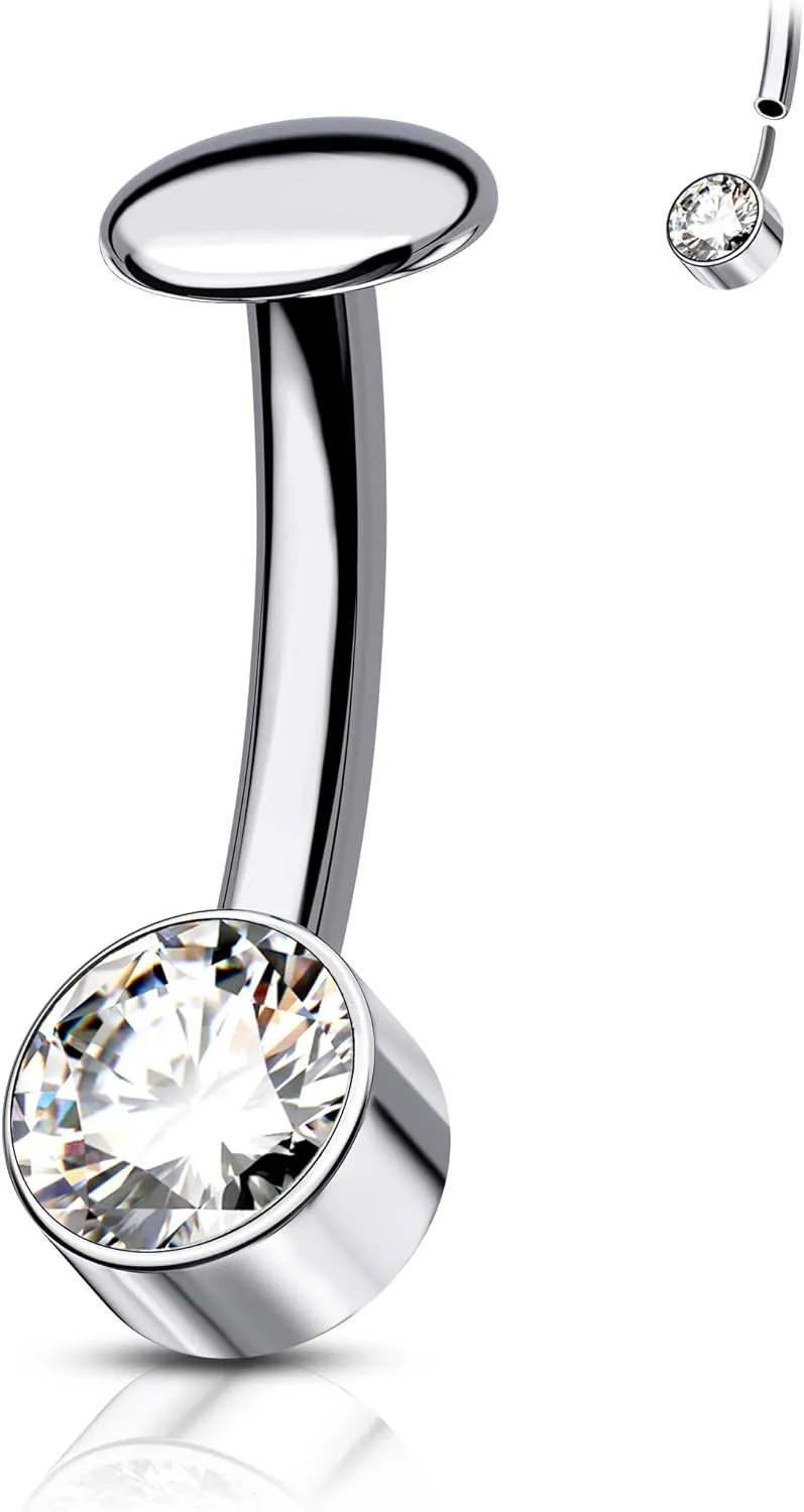 COCHARM G23 Solid Titanium Belly Button Rings 14G Reverse Threadless Push in Belly Navel Rings for Women Flat Back Belly Piercing Jewelry