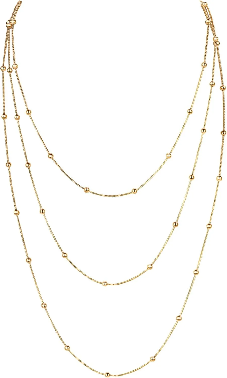 COLORFUL BLING Dainty Gold Chain Beads Statement Necklace Multi-Strand Waterfall Strand Long Chains Strand Necklace for Women Girls Jewelry