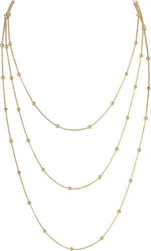 COLORFUL BLING Dainty Gold Chain Beads Statement Necklace Multi-Strand Waterfall Strand Long Chains Strand Necklace for Women Girls Jewelry