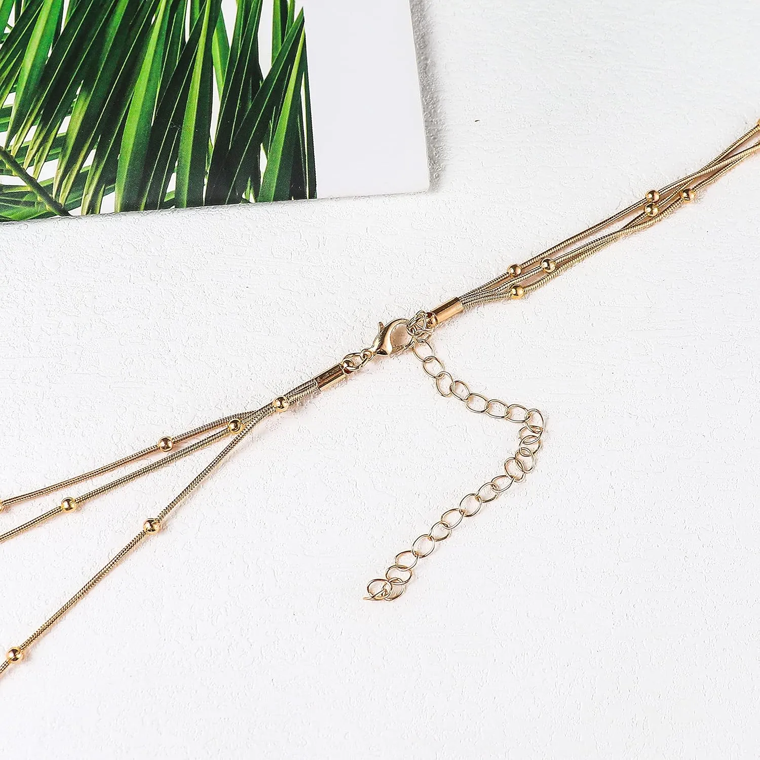 COLORFUL BLING Dainty Gold Chain Beads Statement Necklace Multi-Strand Waterfall Strand Long Chains Strand Necklace for Women Girls Jewelry