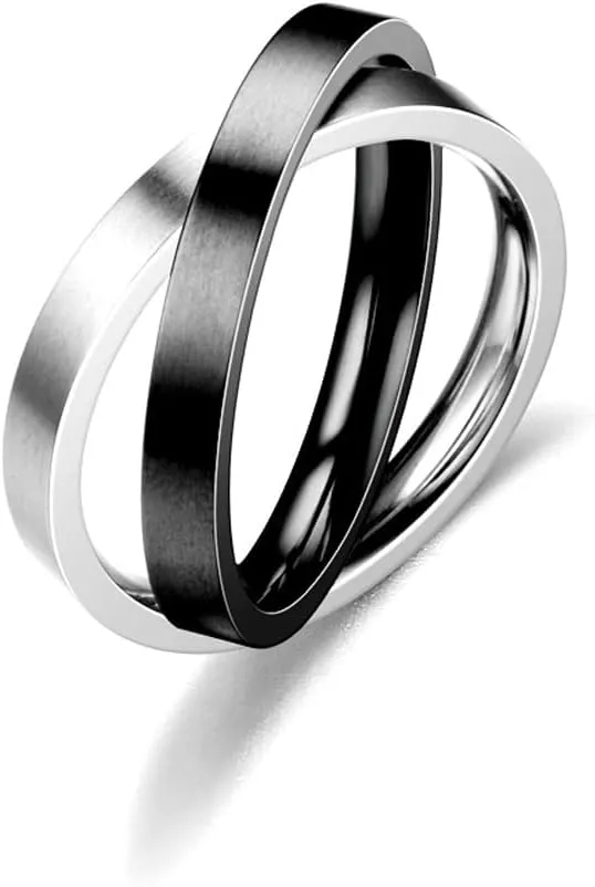 COLORFUL BLING Double Interlocking Rolling Rotating Band Rings for Women Men Stainless Steel Stacking Spinner Rings Relieving Stress Anxiety Fidget Jewelry