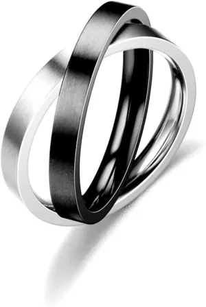 COLORFUL BLING Double Interlocking Rolling Rotating Band Rings for Women Men Stainless Steel Stacking Spinner Rings Relieving Stress Anxiety Fidget Jewelry