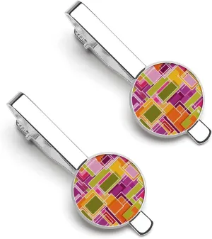 Colorful Geometric Tie Clip Tack Pins Cufflinks Necktie Bar Pinch Business Wedding Clothing Accessories for Men Women