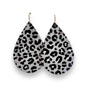 Colorful Leather Teardrop Earrings for Women, Abstract Brushstrokes Print Cork on Leather Drop Earrings, Trendy Summer Dangle Earrings for Girls (Gray Leopard, Silver Ear Wires)