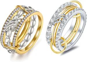 COLOYAN 2 PCS Gold Stackable Mixed Metal Rings for Women Non Tarnish 14K Gold Plated Cubic Zirconia Rings Gold Silver Multi Ring