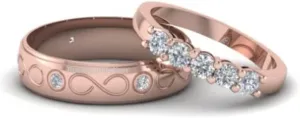 Comfort Fit Matching Promise Rings His & Hers Engagement Anniversary Couples Rings Set 14K Rose Gold Over Sterling Silver Gift for Valentine's Day