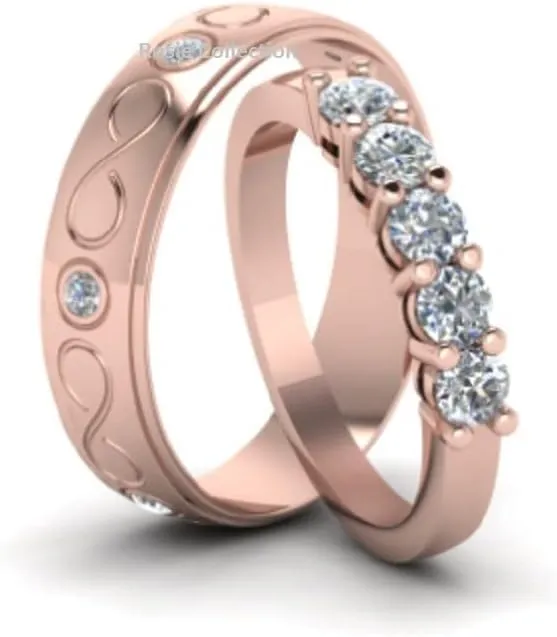 Comfort Fit Matching Promise Rings His & Hers Engagement Anniversary Couples Rings Set 14K Rose Gold Over Sterling Silver Gift for Valentine's Day