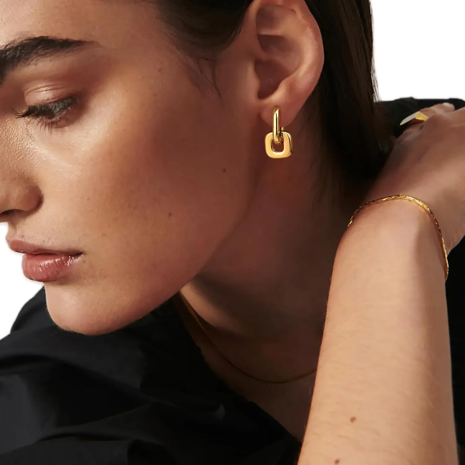 Convertible Chunky Hoop Earrings for Women Trendy: Paperclip Link Hoop Earrings Two-Tone Plated Geometric Drop/Dangle Huggie Hoop Earrings Hypoallergenic Lightweight Trendy Gold Jewelry
