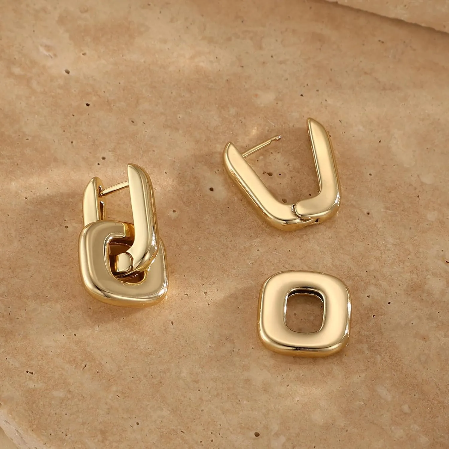 Convertible Chunky Hoop Earrings for Women Trendy: Paperclip Link Hoop Earrings Two-Tone Plated Geometric Drop/Dangle Huggie Hoop Earrings Hypoallergenic Lightweight Trendy Gold Jewelry