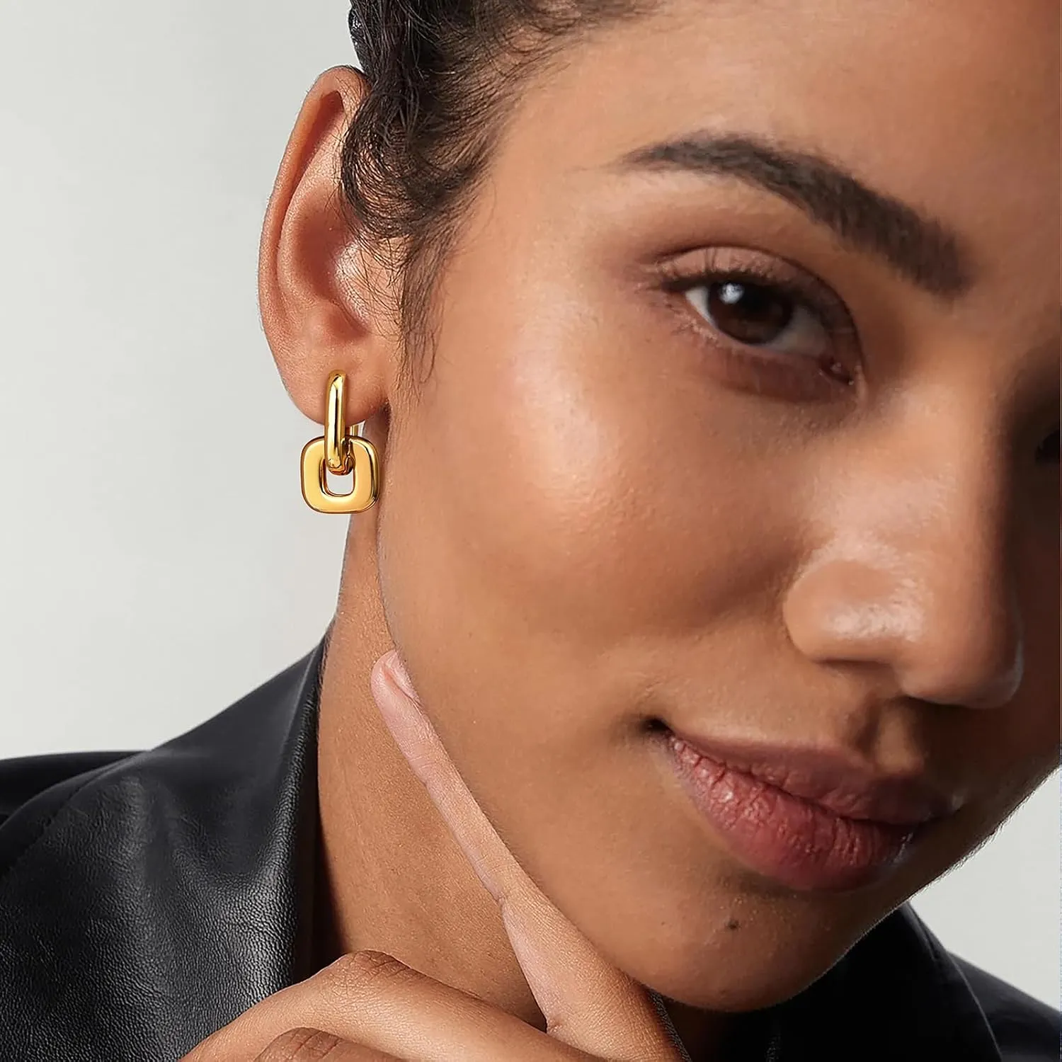 Convertible Chunky Hoop Earrings for Women Trendy: Paperclip Link Hoop Earrings Two-Tone Plated Geometric Drop/Dangle Huggie Hoop Earrings Hypoallergenic Lightweight Trendy Gold Jewelry