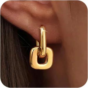Convertible Chunky Hoop Earrings for Women Trendy: Paperclip Link Hoop Earrings Two-Tone Plated Geometric Drop/Dangle Huggie Hoop Earrings Hypoallergenic Lightweight Trendy Gold Jewelry