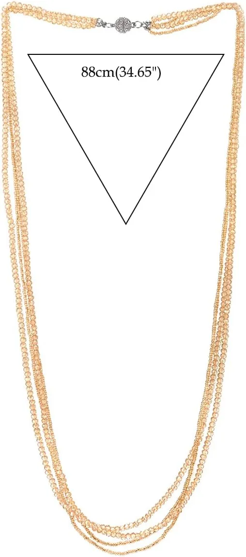 COOLSTEELANDBEYOND Long Multi-Strand Statement Necklace For Women, Elegant Layered Waterfall Chains, Crystal Beads Pendant