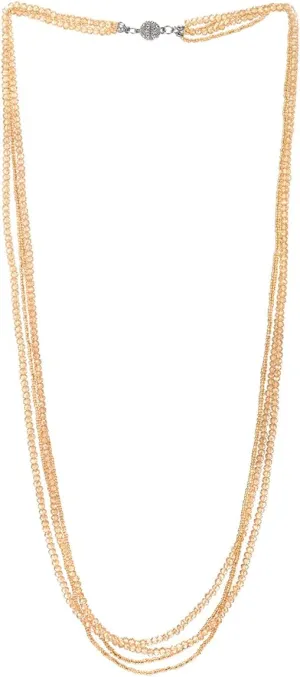 COOLSTEELANDBEYOND Long Multi-Strand Statement Necklace For Women, Elegant Layered Waterfall Chains, Crystal Beads Pendant