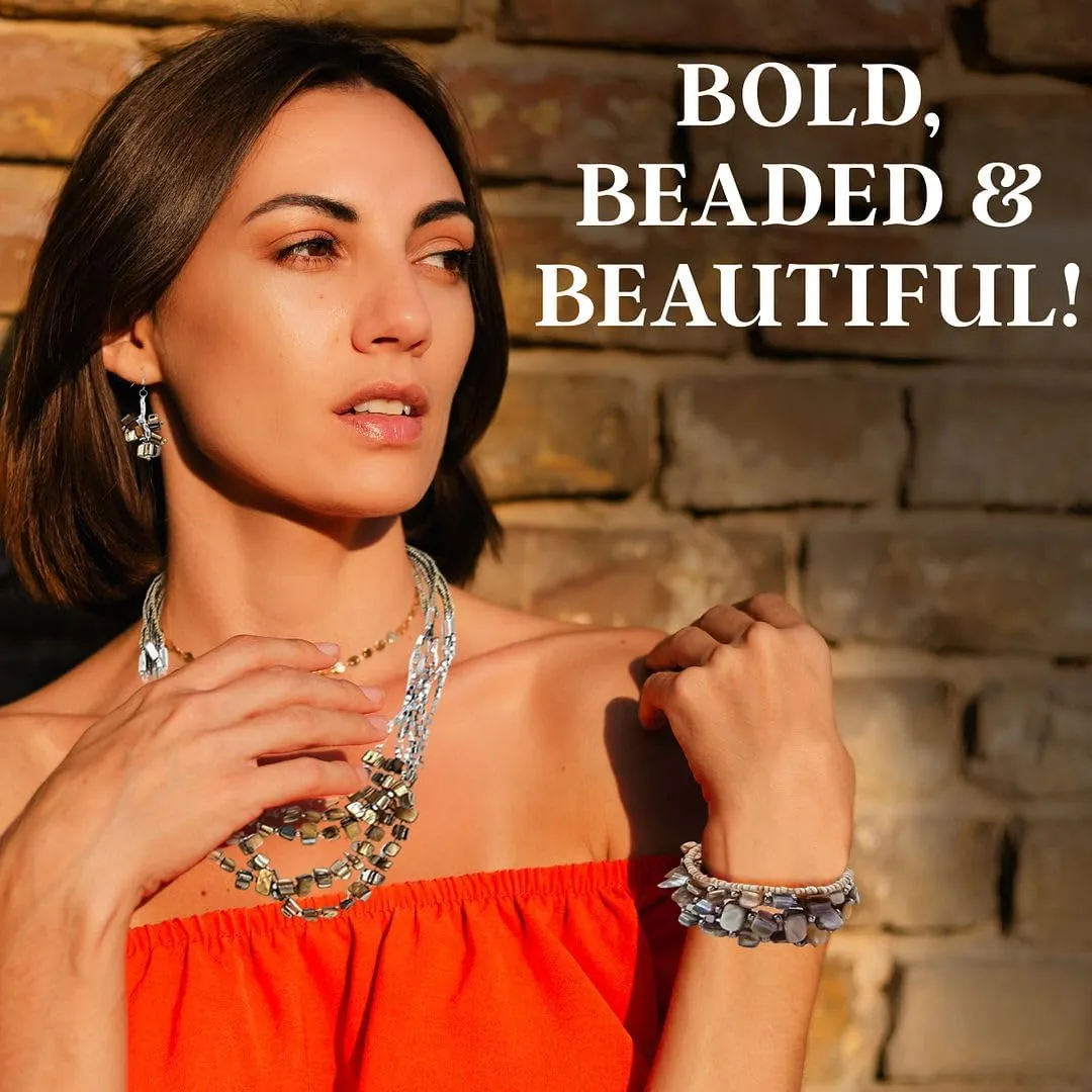 Costume Jewelry Sets for Women Beaded Bracelet Earrings and Necklace Set Handmade Seed Bead Beach Boho Jewelry Birthday Gifts for Her 22"