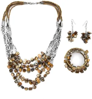 Costume Jewelry Sets for Women Beaded Bracelet Earrings and Necklace Set Handmade Seed Bead Beach Boho Jewelry Birthday Gifts for Her 22"