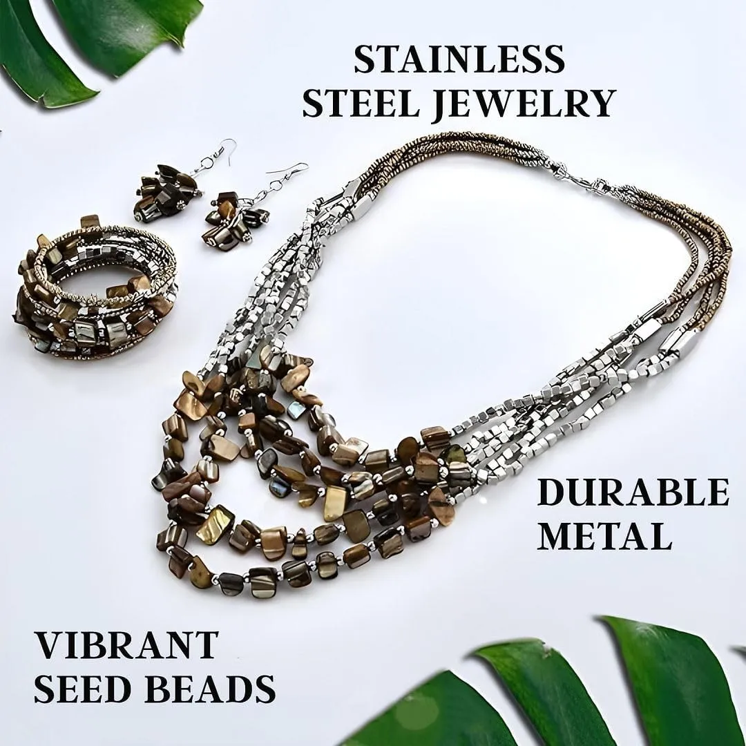 Costume Jewelry Sets for Women Beaded Bracelet Earrings and Necklace Set Handmade Seed Bead Beach Boho Jewelry Birthday Gifts for Her 22"