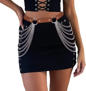 Cosydays Punk Waist Chain Belt Leather Belly Body Chains Layered Ring Goth Body Jewelry Adjustable Party Rave Outfits Body Accessoires for Women and Girls