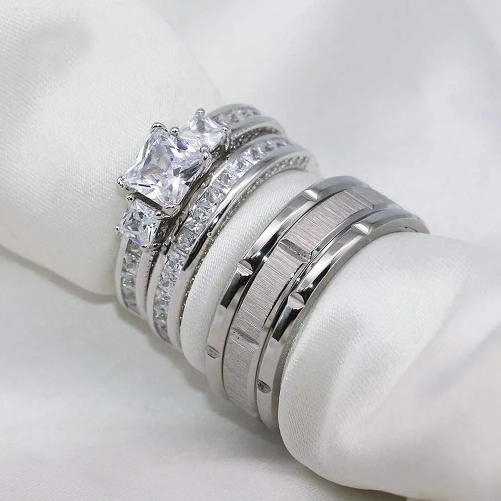 Couple Rings Women Exquisite Rhinestones Zirconia Rings Set Simple Stainless Steel Men Ring Fashion Jewelry For Lover Gifts IR0LG (Male-6)